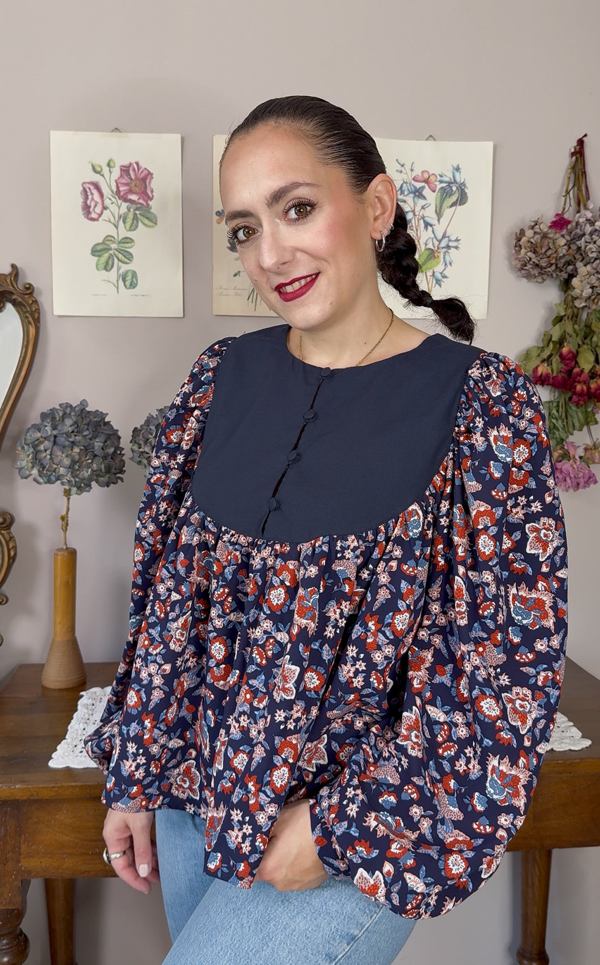 Blusa Laila, blu hippie garden