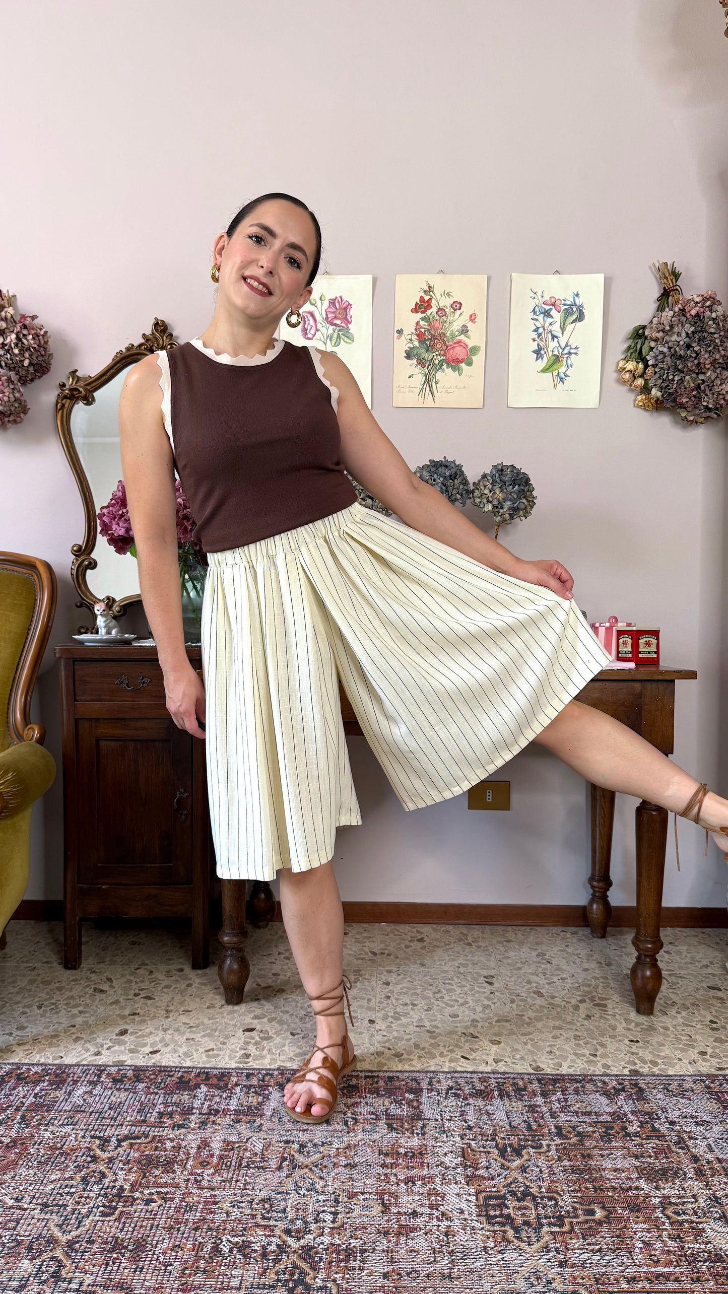 Gonna-Pantalone Morena, gessato burro