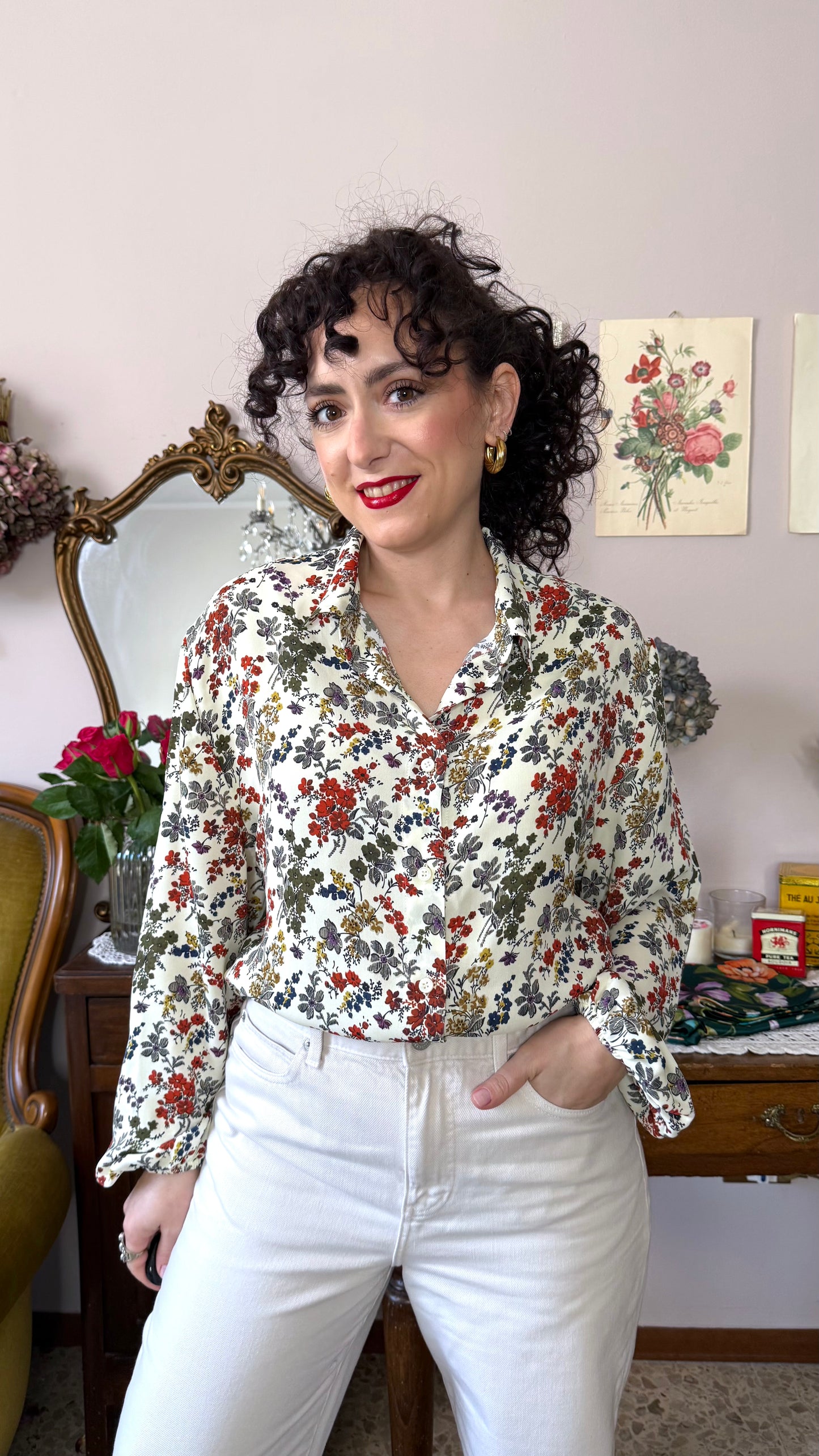 Camicia Julie, burro micro fiori