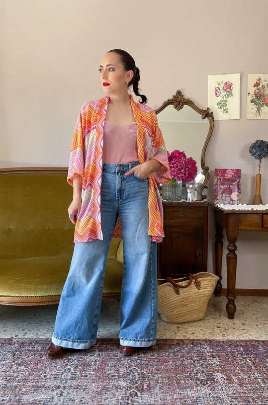 Kimono, righe rosa/arancio