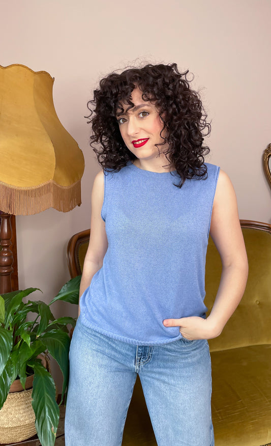 Canotta in maglia, azzurro