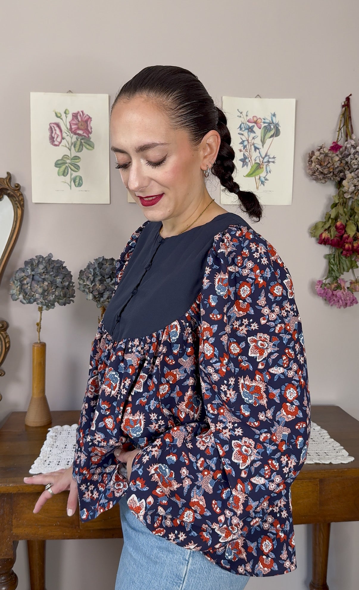 Blusa Laila, blu hippie garden