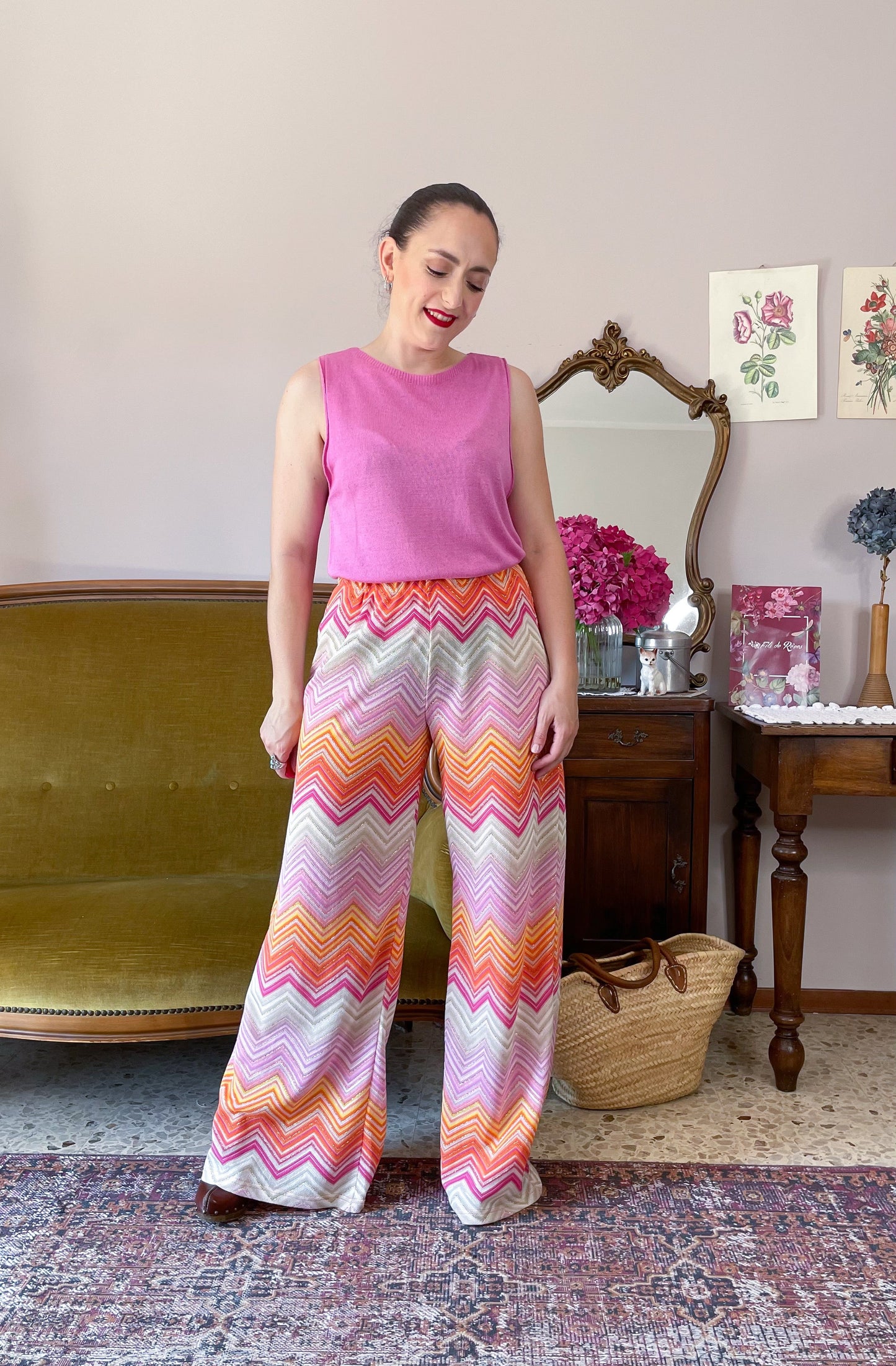 Pantalone palazzo Rachel, righe arancio/rosa.