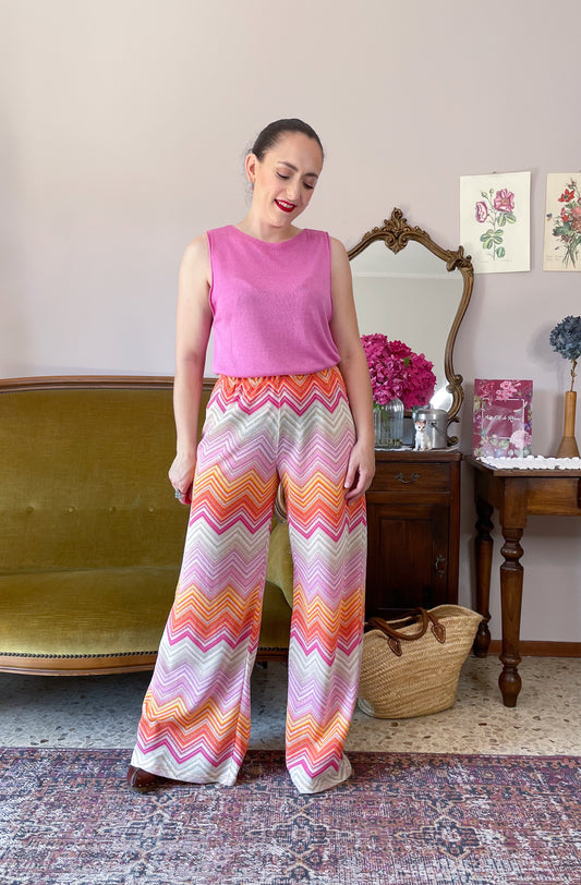 Pantalone palazzo Rachel, righe arancio/rosa.