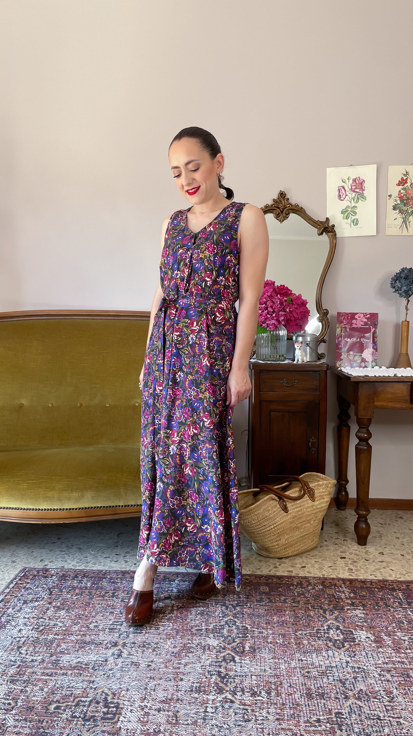 Abito Bruna, nero fiori