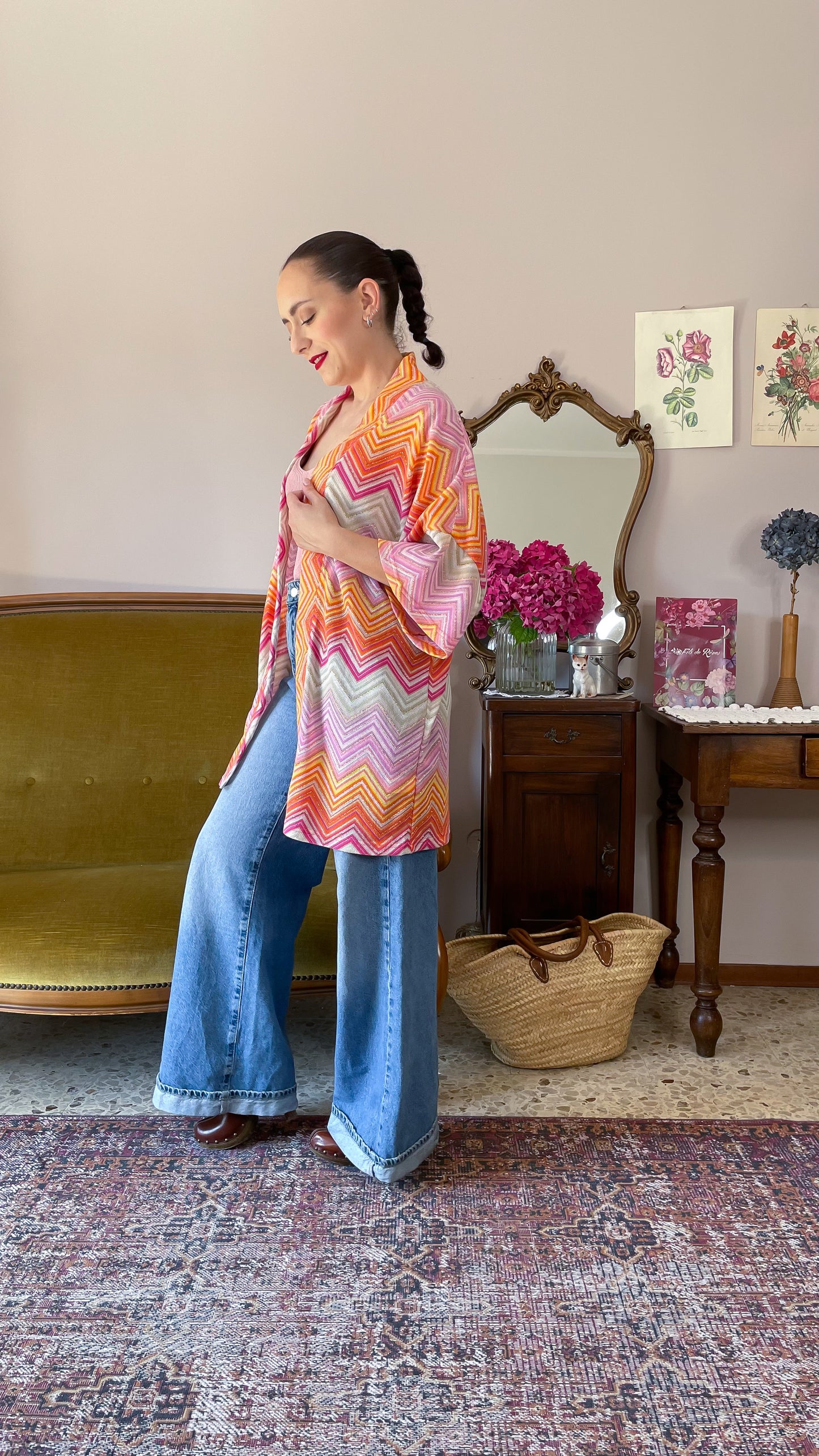Kimono, righe rosa/arancio