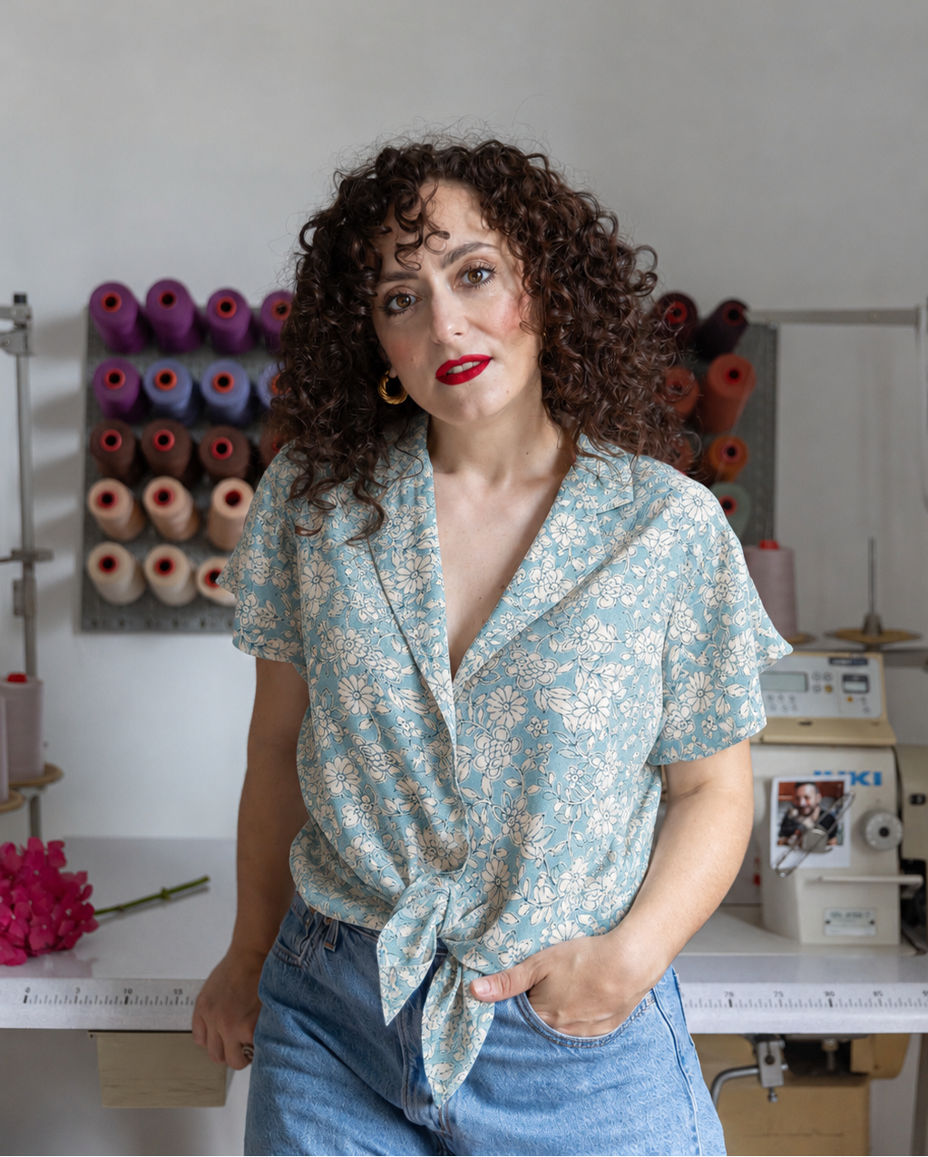 Camicia Valentina, fiorellini azzurro