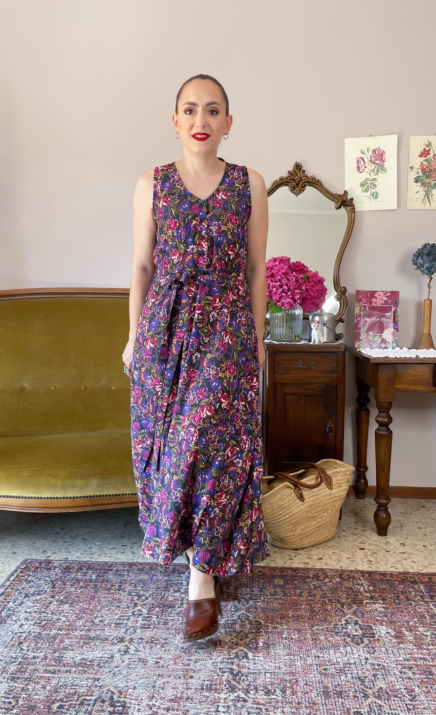 Abito Bruna, nero fiori