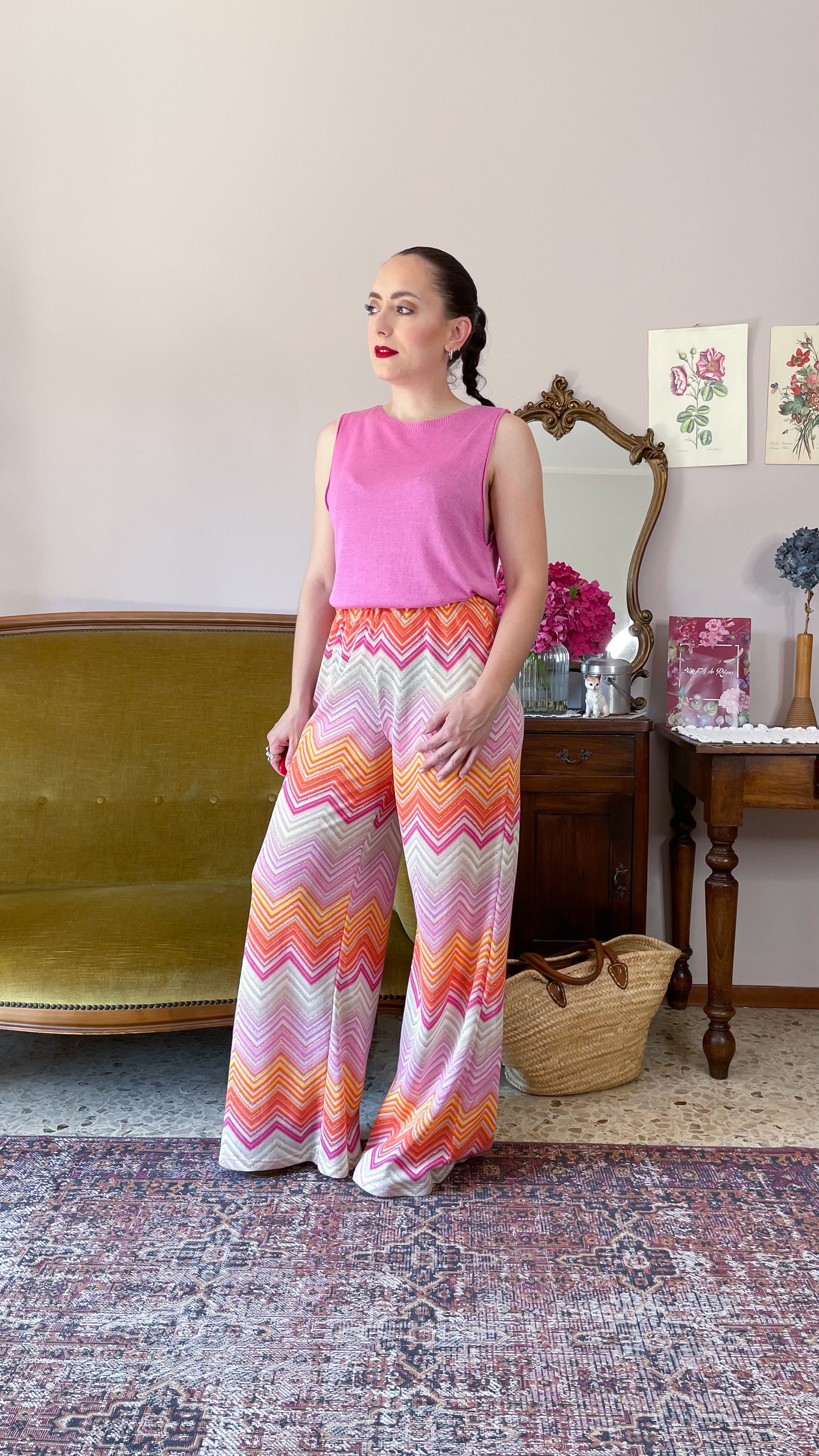 Pantalone palazzo Rachel, righe arancio/rosa.