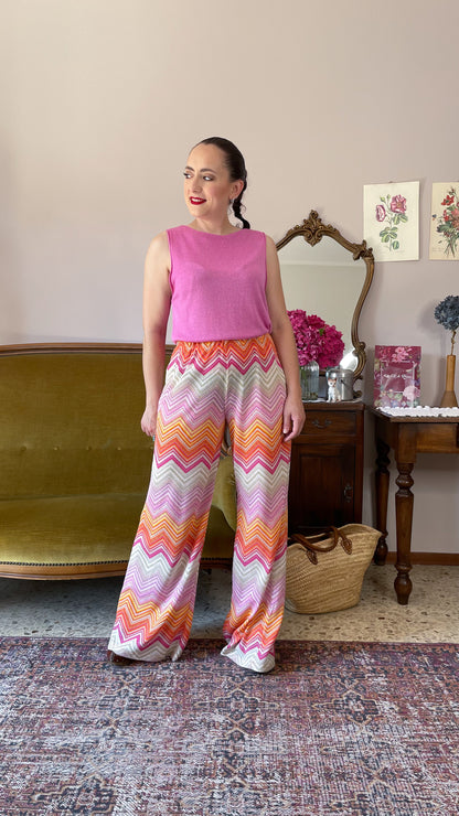 Pantalone palazzo Rachel, righe arancio/rosa.