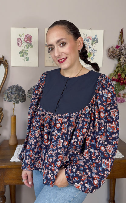 Blusa Laila, blu hippie garden