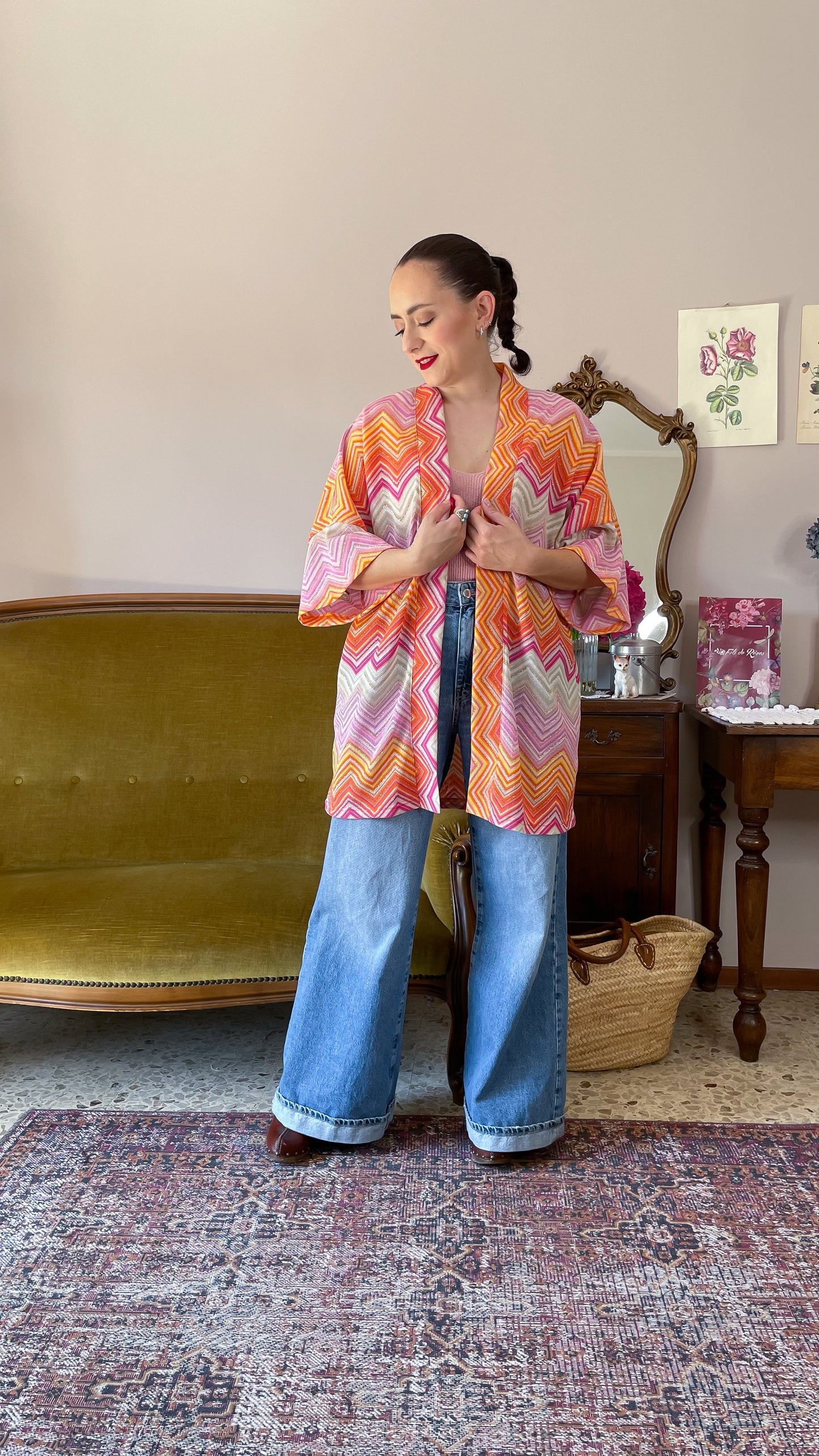 Kimono, righe rosa/arancio