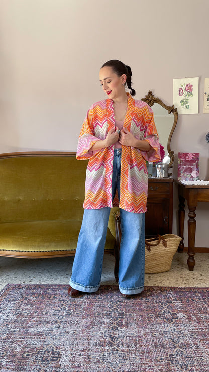 Kimono, righe rosa/arancio