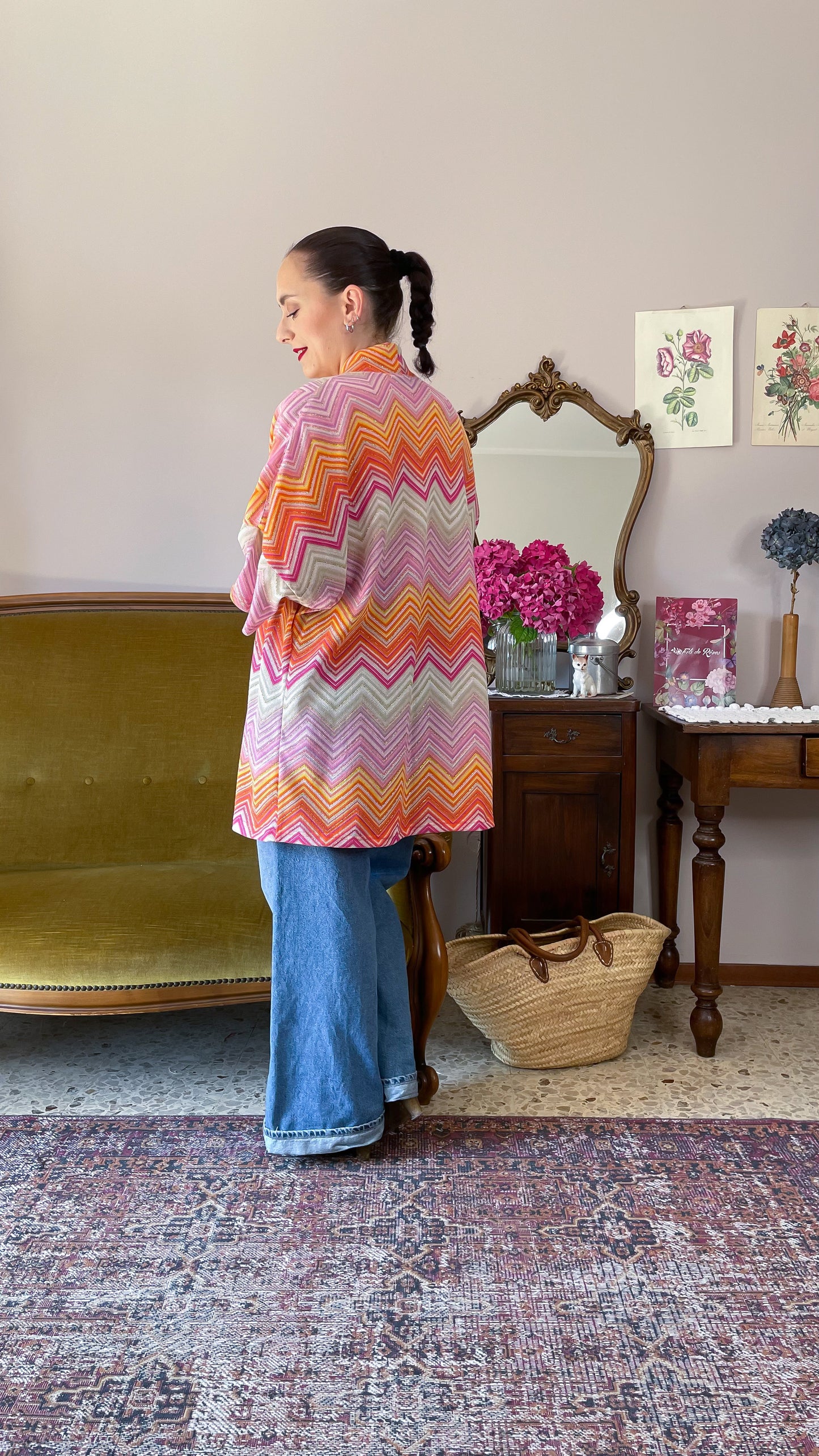 Kimono, righe rosa/arancio