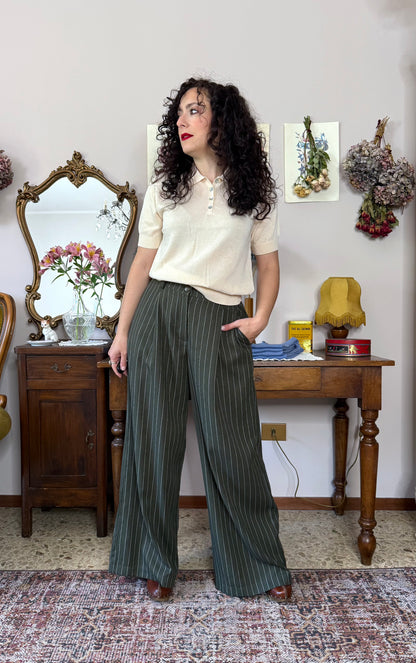 Pantalone Coco, gessato verde