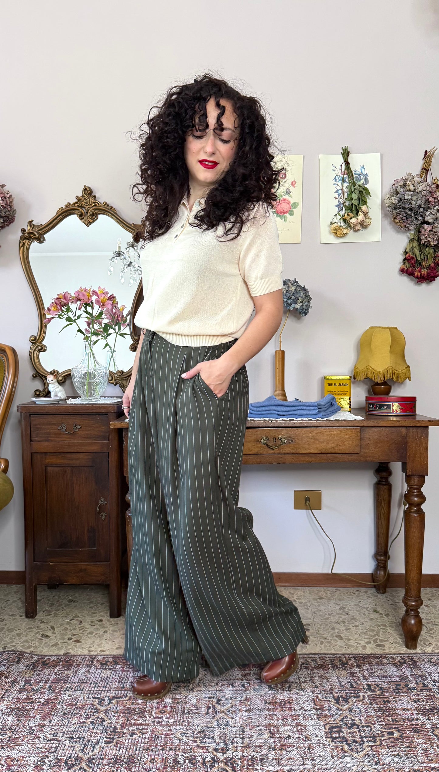 Pantalone Coco, gessato verde