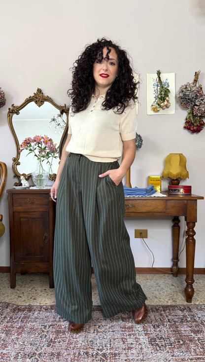 Pantalone Coco, gessato verde