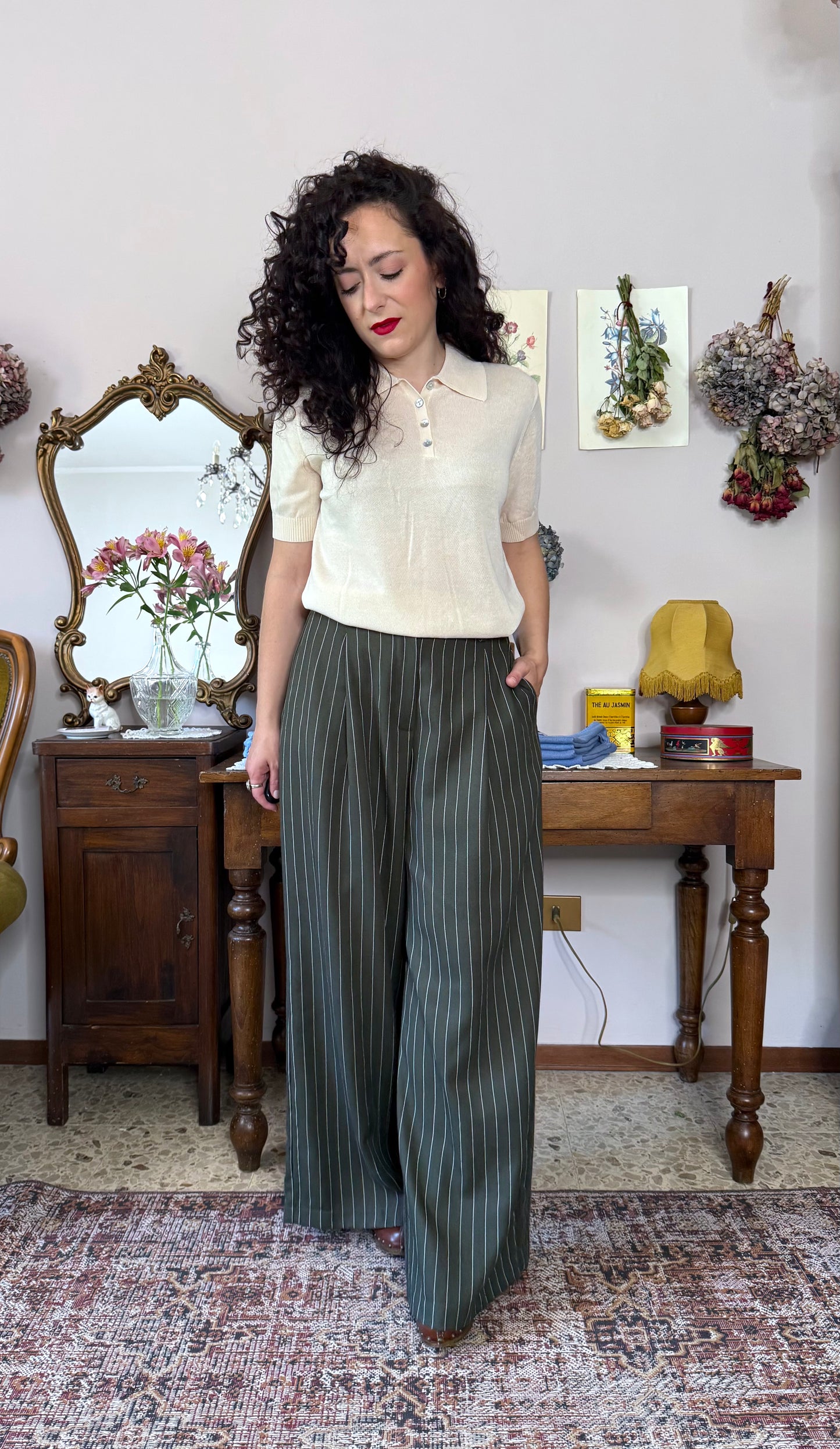 Pantalone Coco, gessato verde