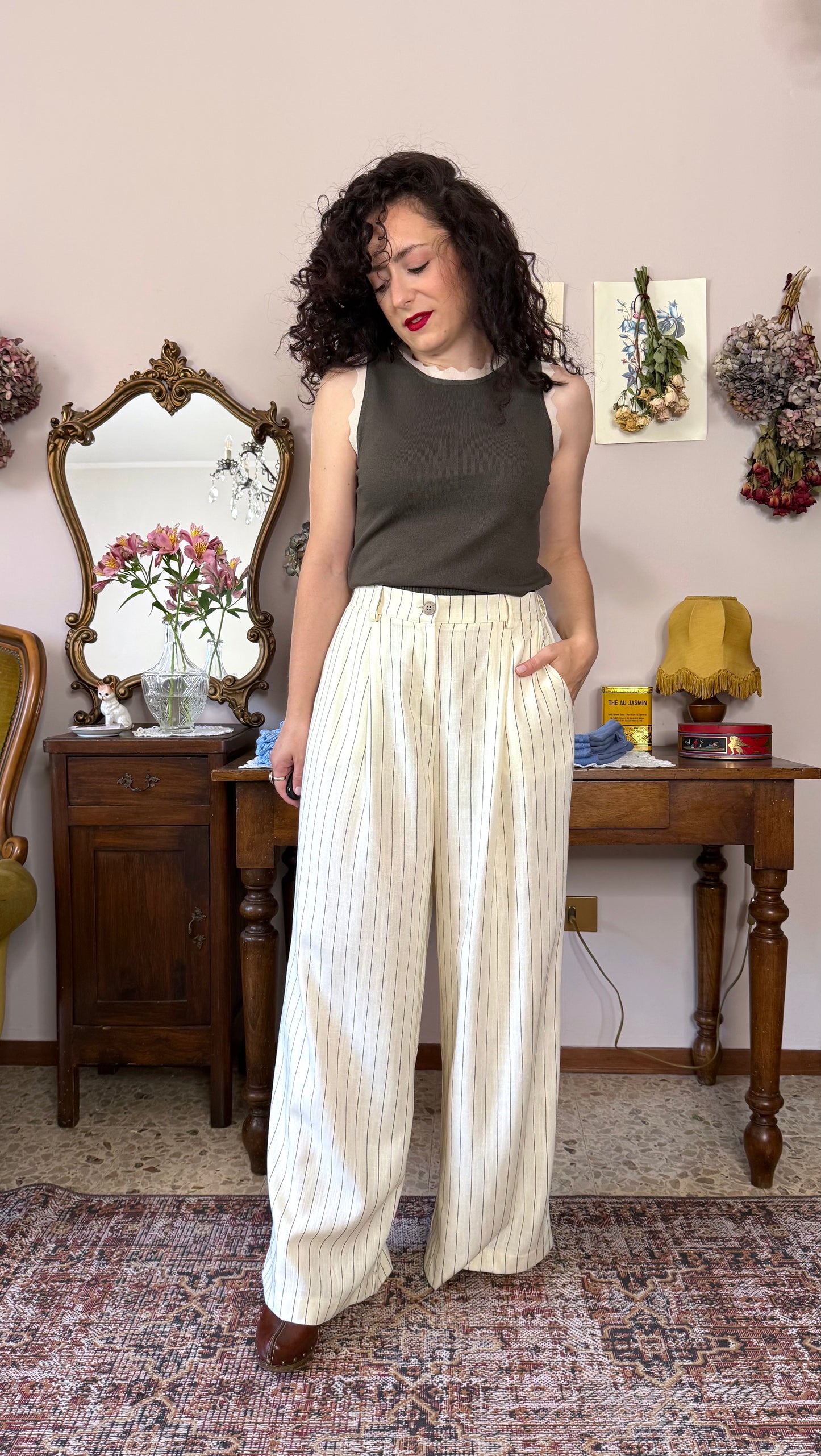 Pantalone Coco, gessato panna