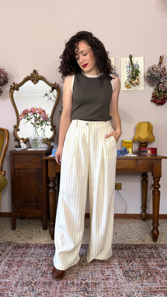 Pantalone Coco, gessato panna