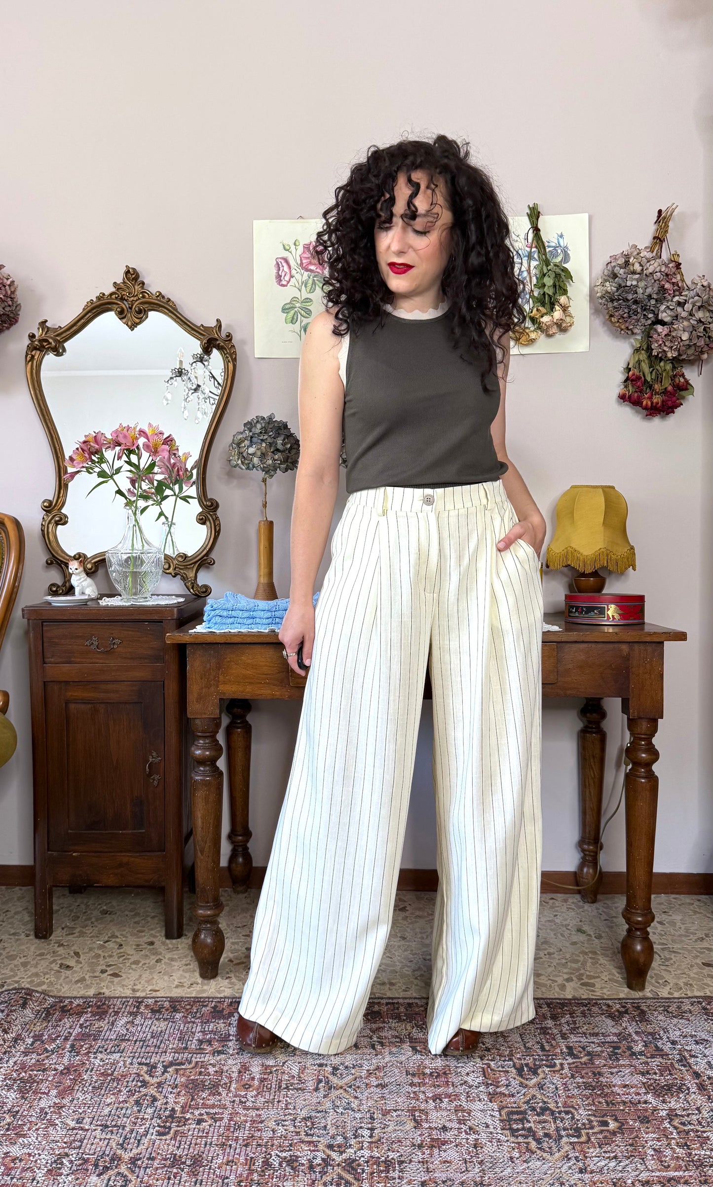 Pantalone Coco, gessato panna