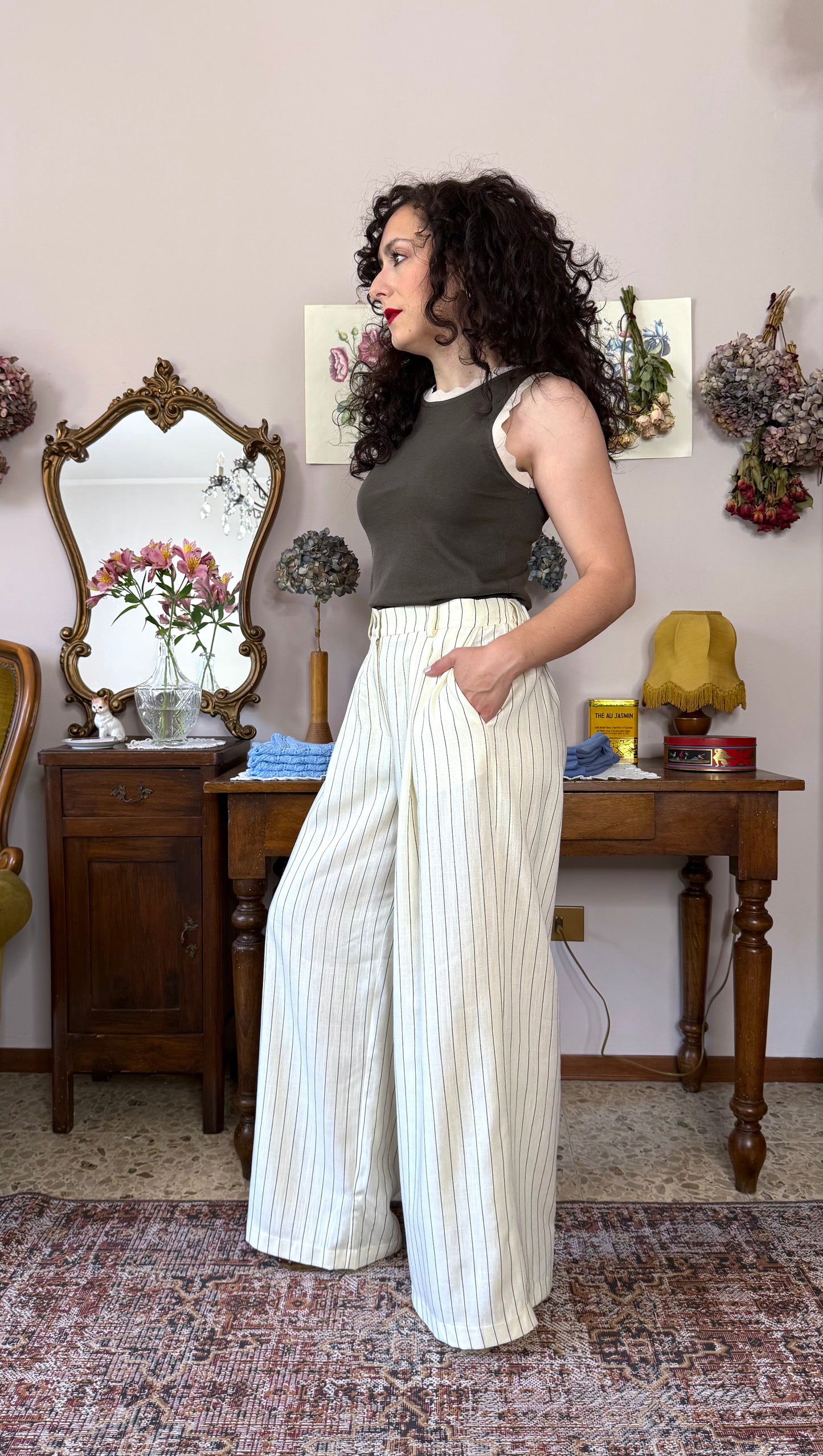Pantalone Coco, gessato panna