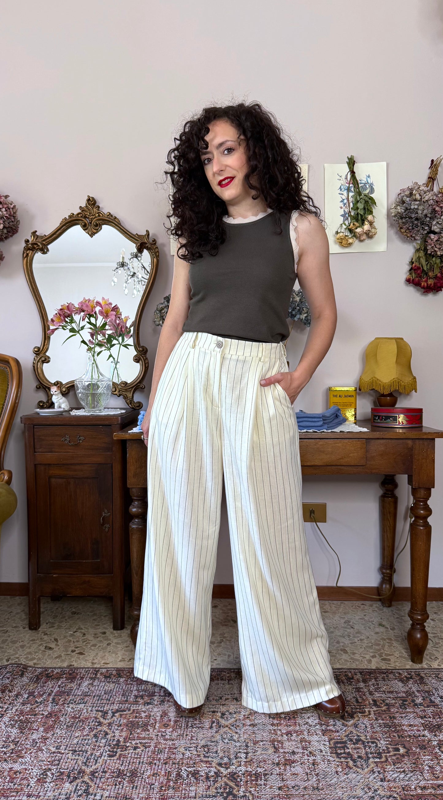 Pantalone Coco, gessato panna
