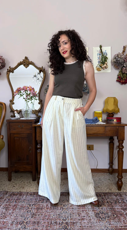 Pantalone Coco, gessato panna