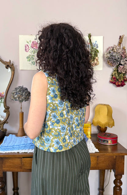Gilet Iris, fiori verde e azzurro