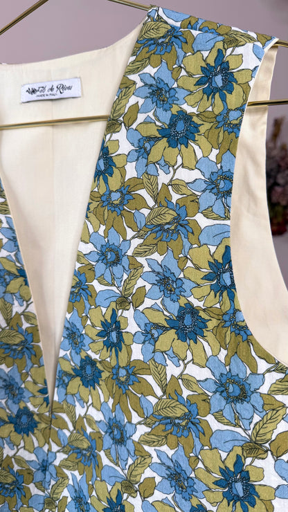 Gilet Iris, fiori verde e azzurro