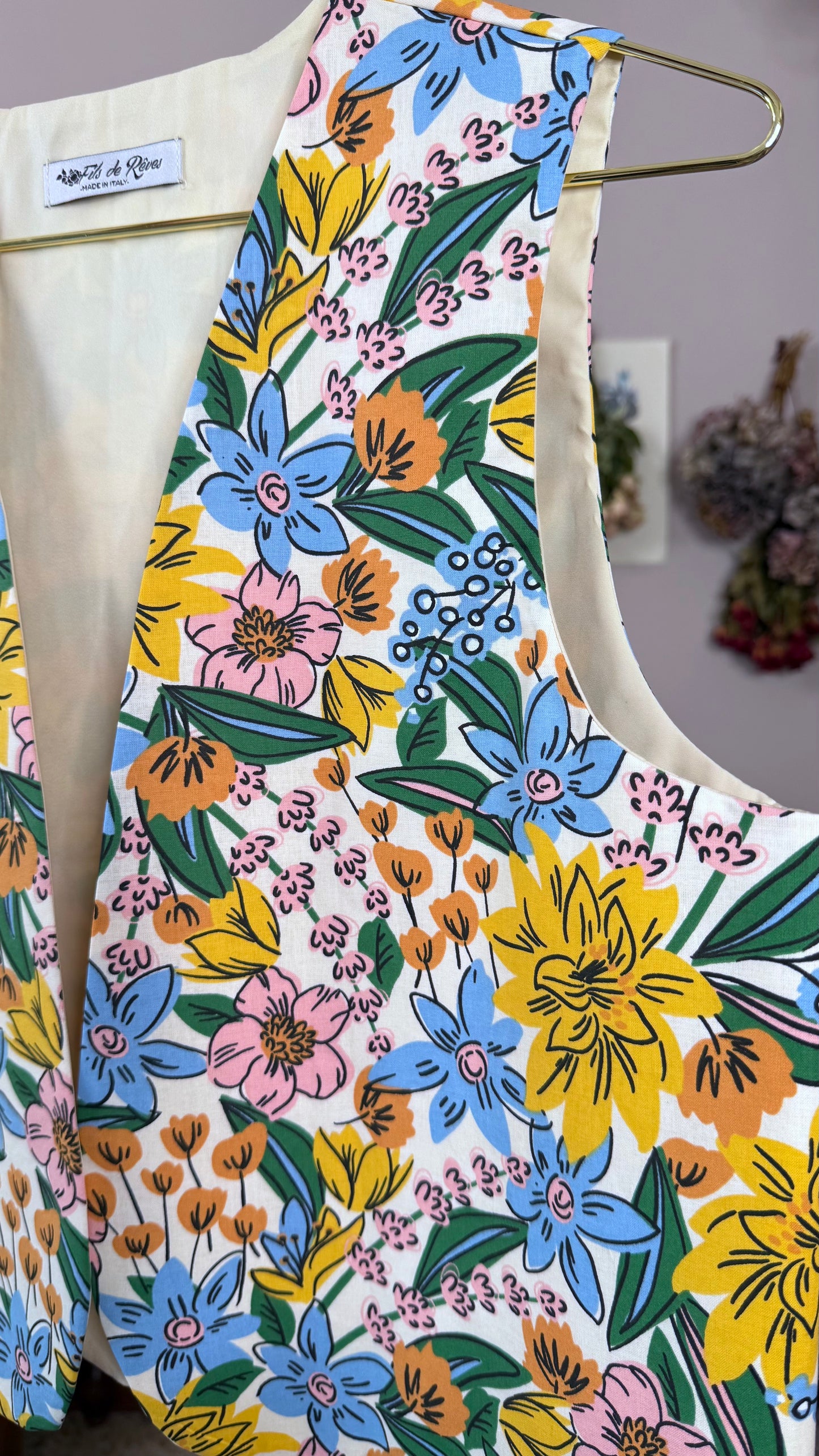 Gilet Iris, fiori gialli e azzurri