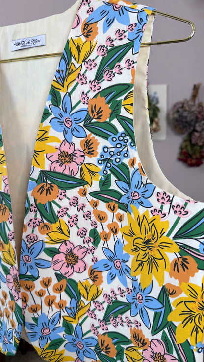 Gilet Iris, fiori gialli e azzurri