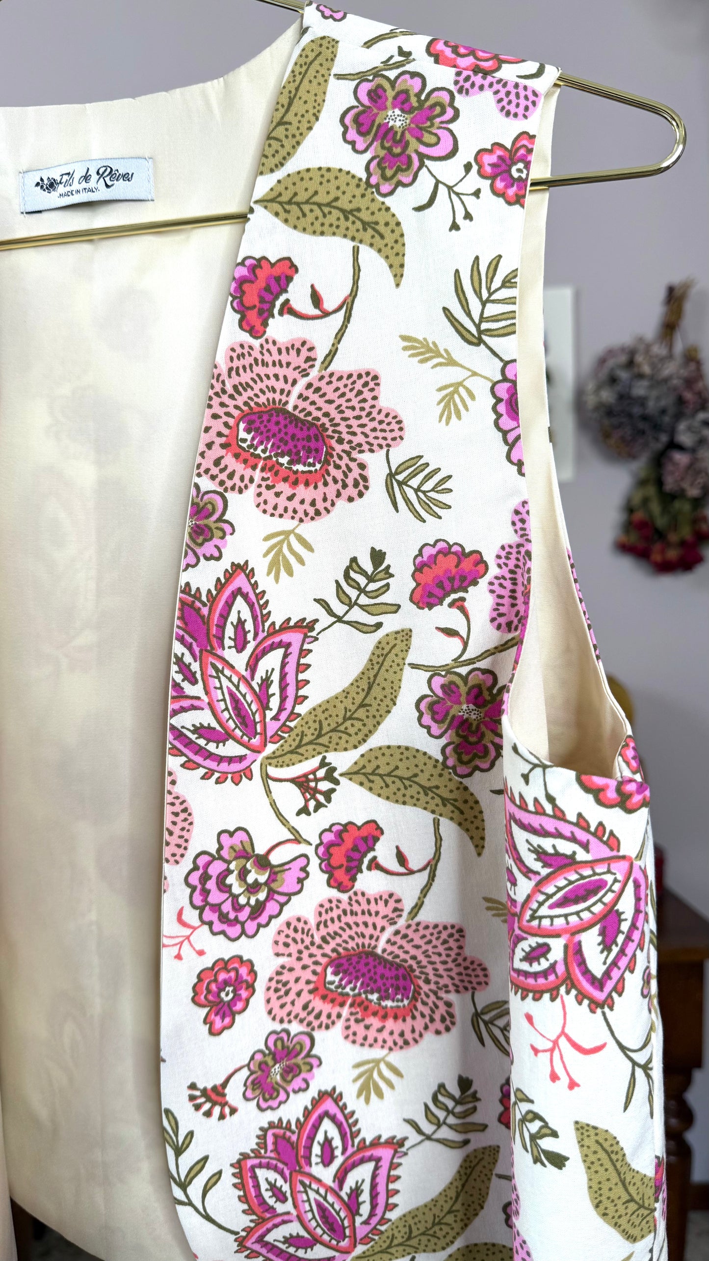 Gilet Iris, crema fiori rosa