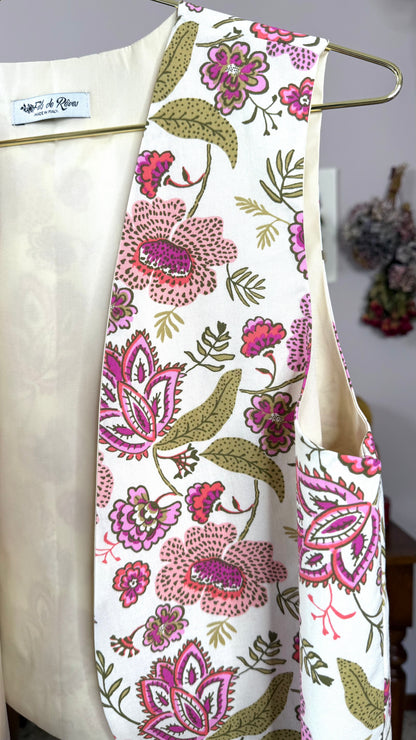Gilet Iris, crema fiori rosa