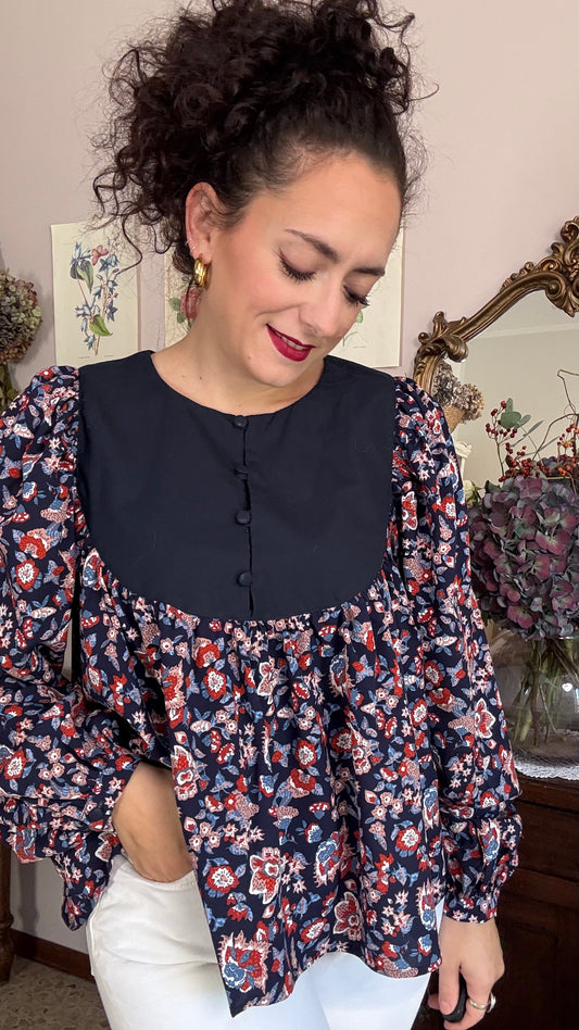 Blusa Laila, blu hippie garden