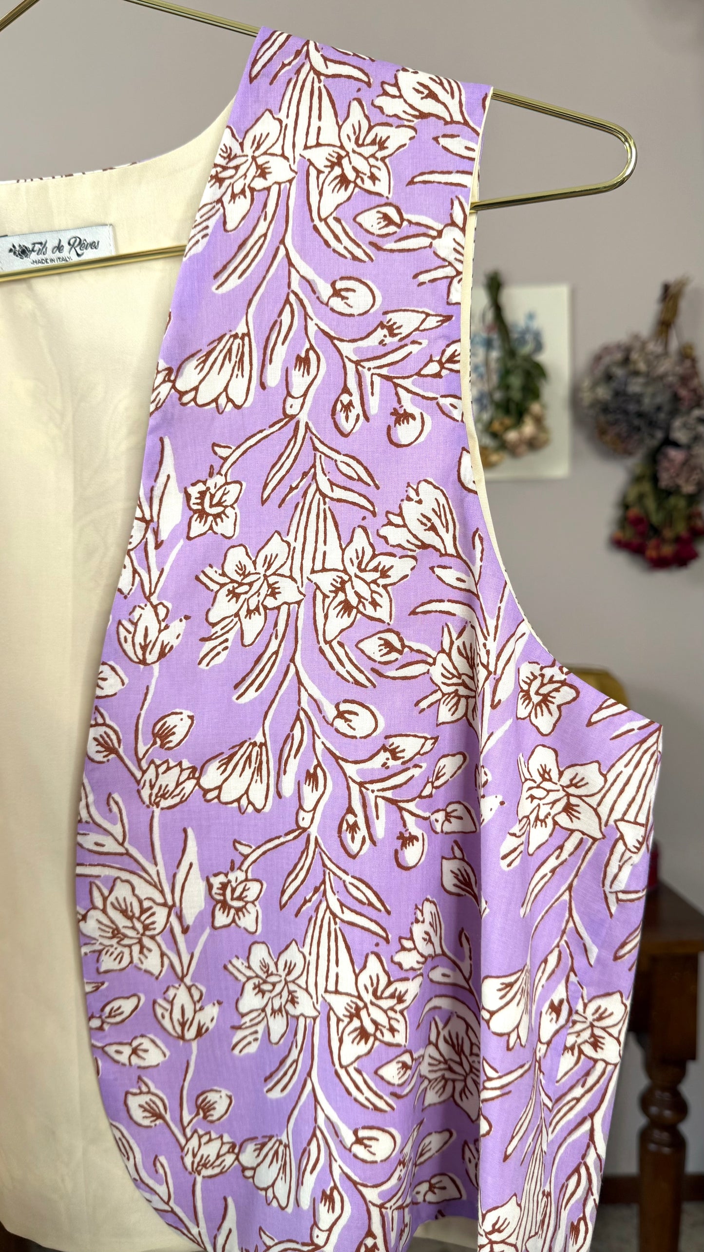 Gilet Iris, lilla blockprint