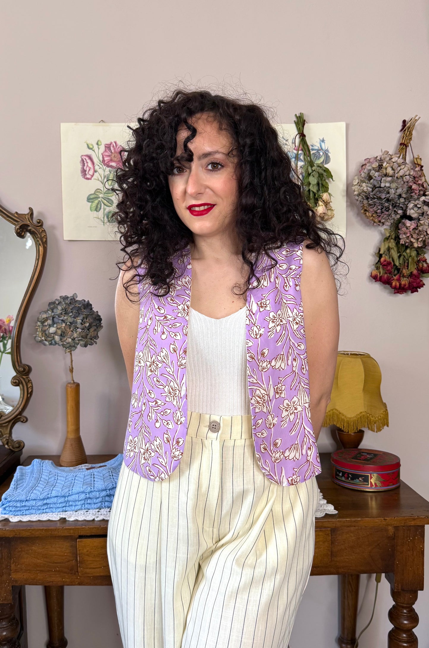 Gilet Iris, lilla blockprint