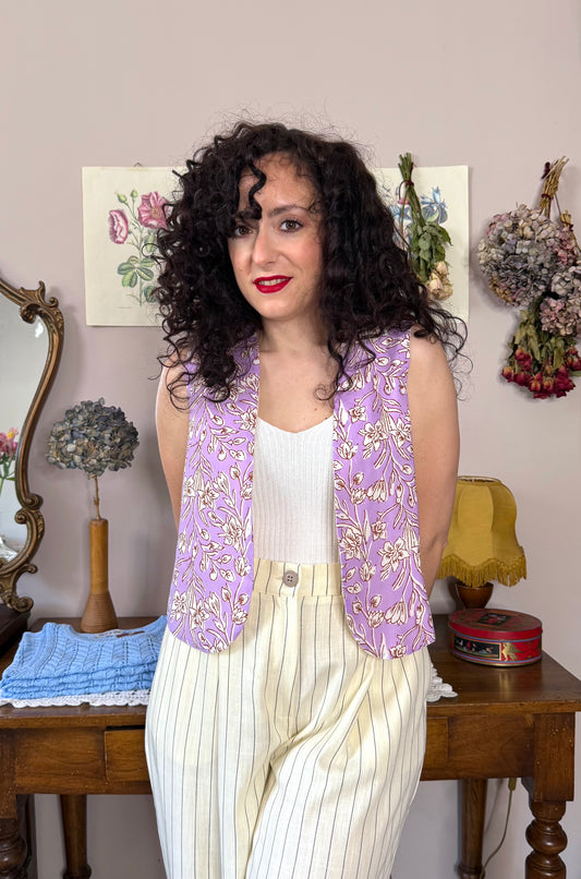 Gilet Iris, lilla blockprint