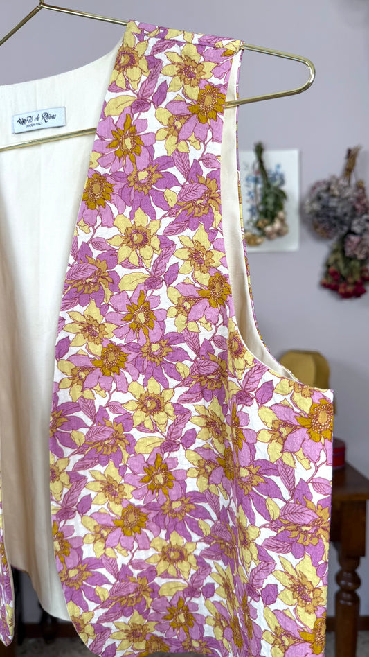 Gilet Iris, fiori malva e gialli