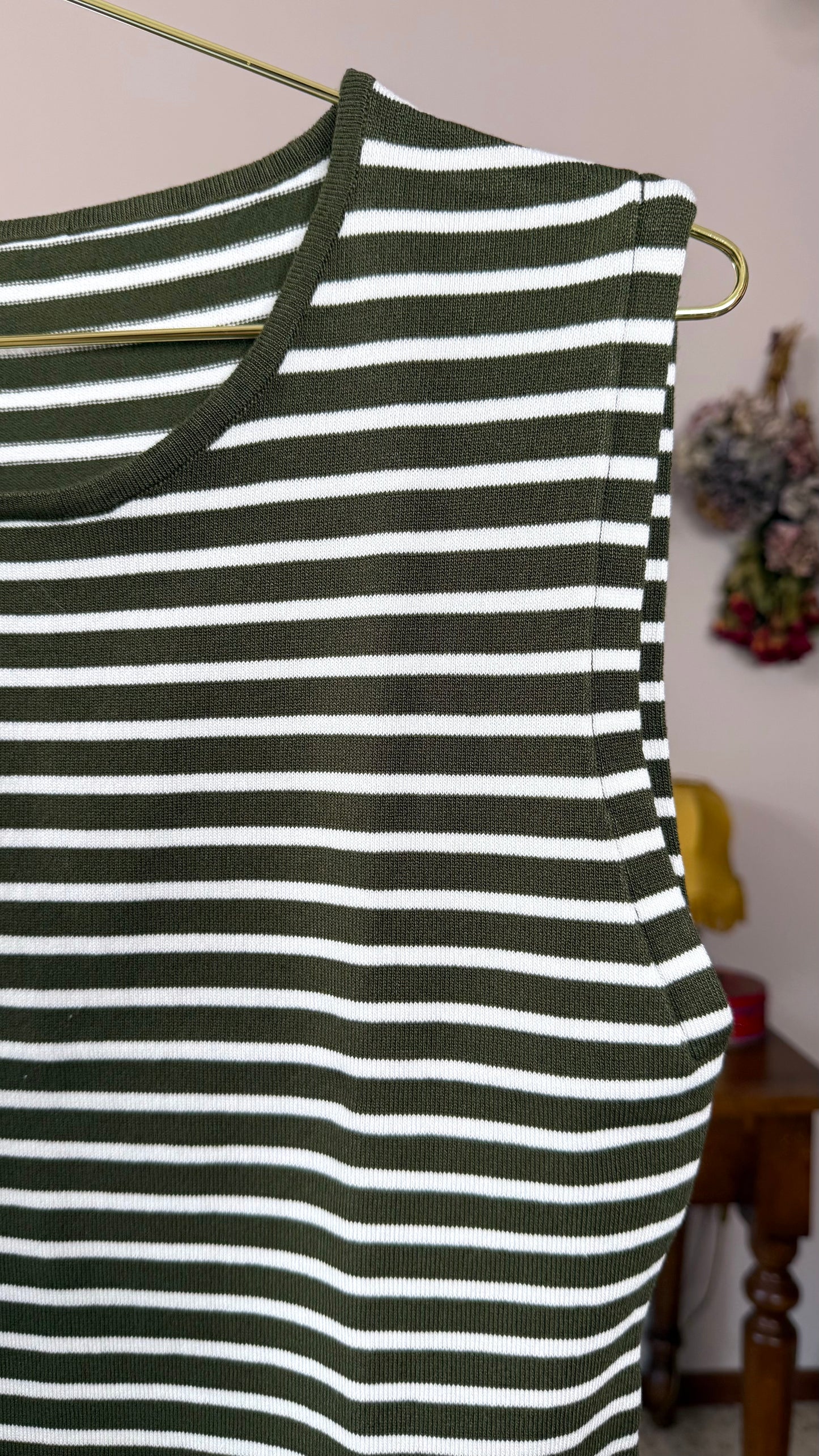 Canotta a righe in maglia, verde e bianco
