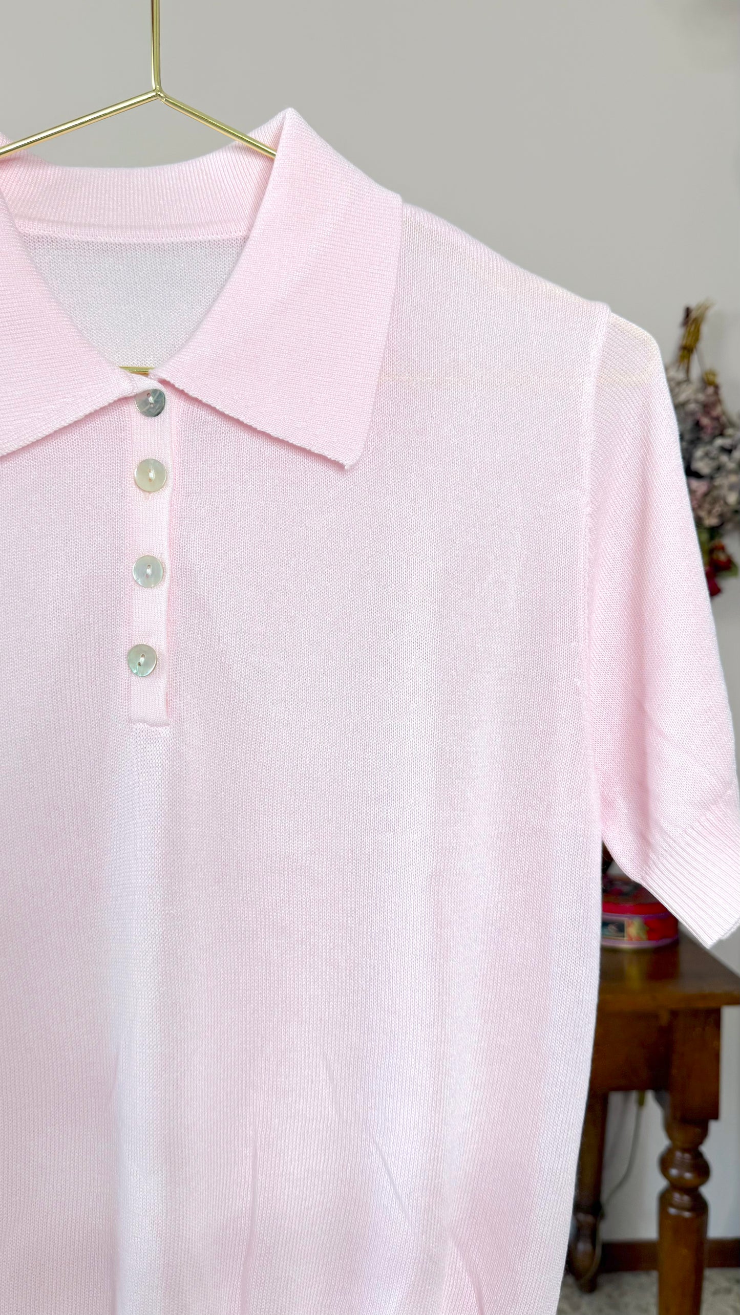Polo in maglia, rosa chiaro