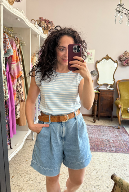 Canotta a righe in maglia, azzurro e bianco