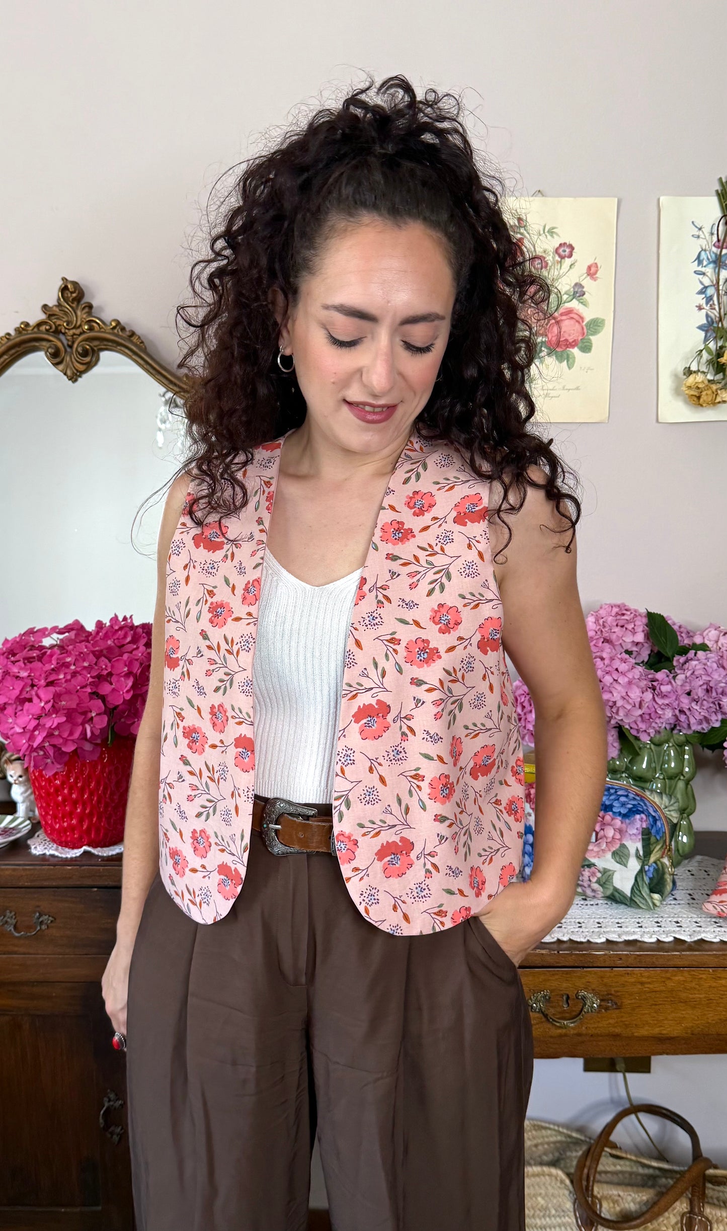 Gilet Iris, fiori pesca