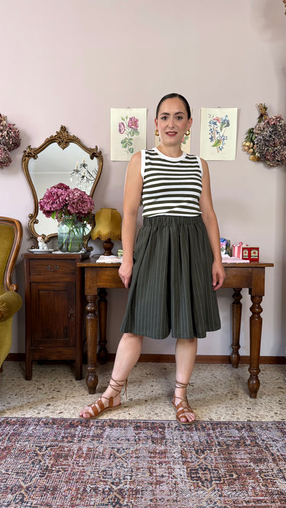 Gonna-Pantalone Morena, gessato verde bosco