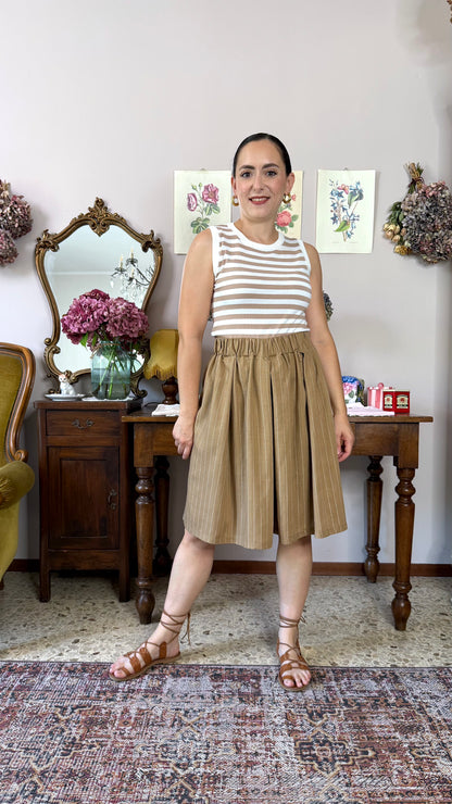 Gonna-Pantalone Morena, gessato nocciola