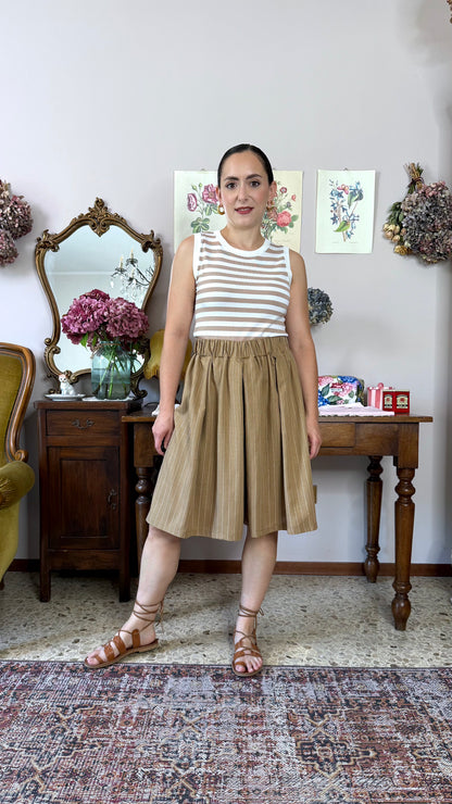 Gonna-Pantalone Morena, gessato nocciola