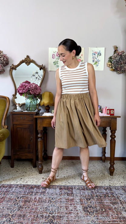 Gonna-Pantalone Morena, gessato nocciola