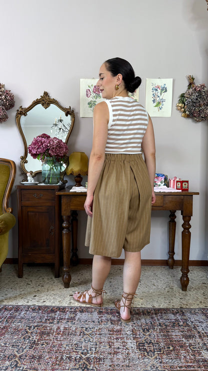 Gonna-Pantalone Morena, gessato nocciola