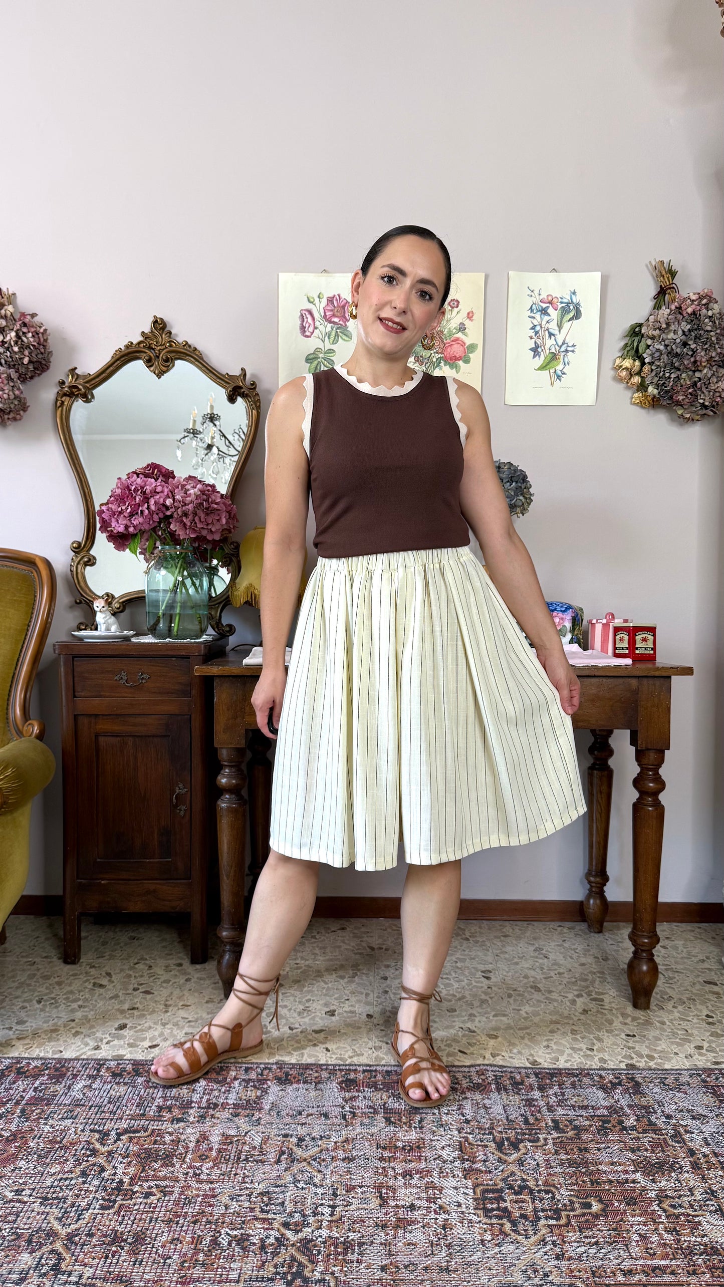 Gonna-Pantalone Morena, gessato burro