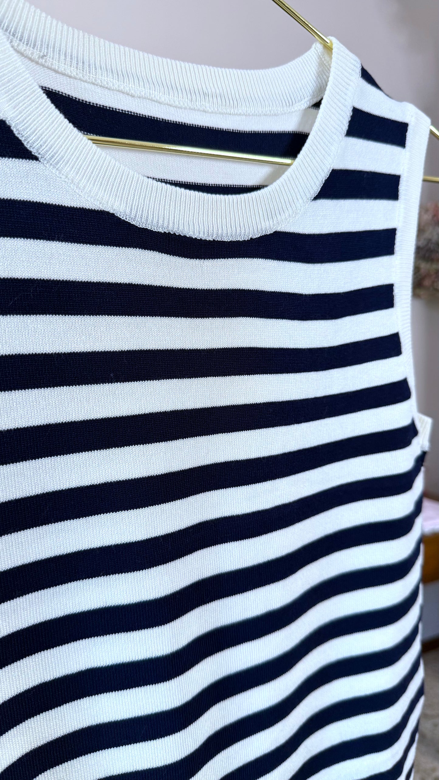 Canotta a righe in maglia, bianco/blu scuro